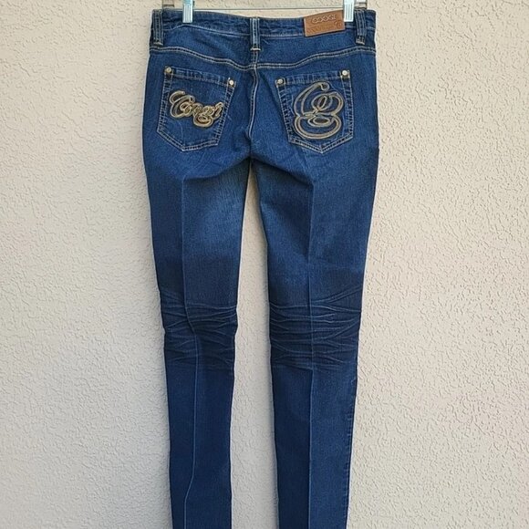 Coogi Women's Dark Wash Gold Embroidered Straight Leg Slim Jeans Sz 5/6 - Picture 8 of 9